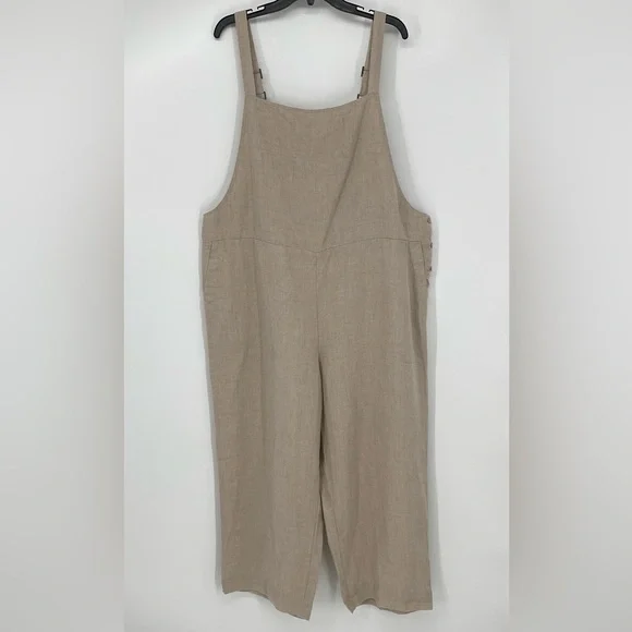 Eileen Fisher Cropped Organic Linen Overalls Size XL - Picture 2 of 9